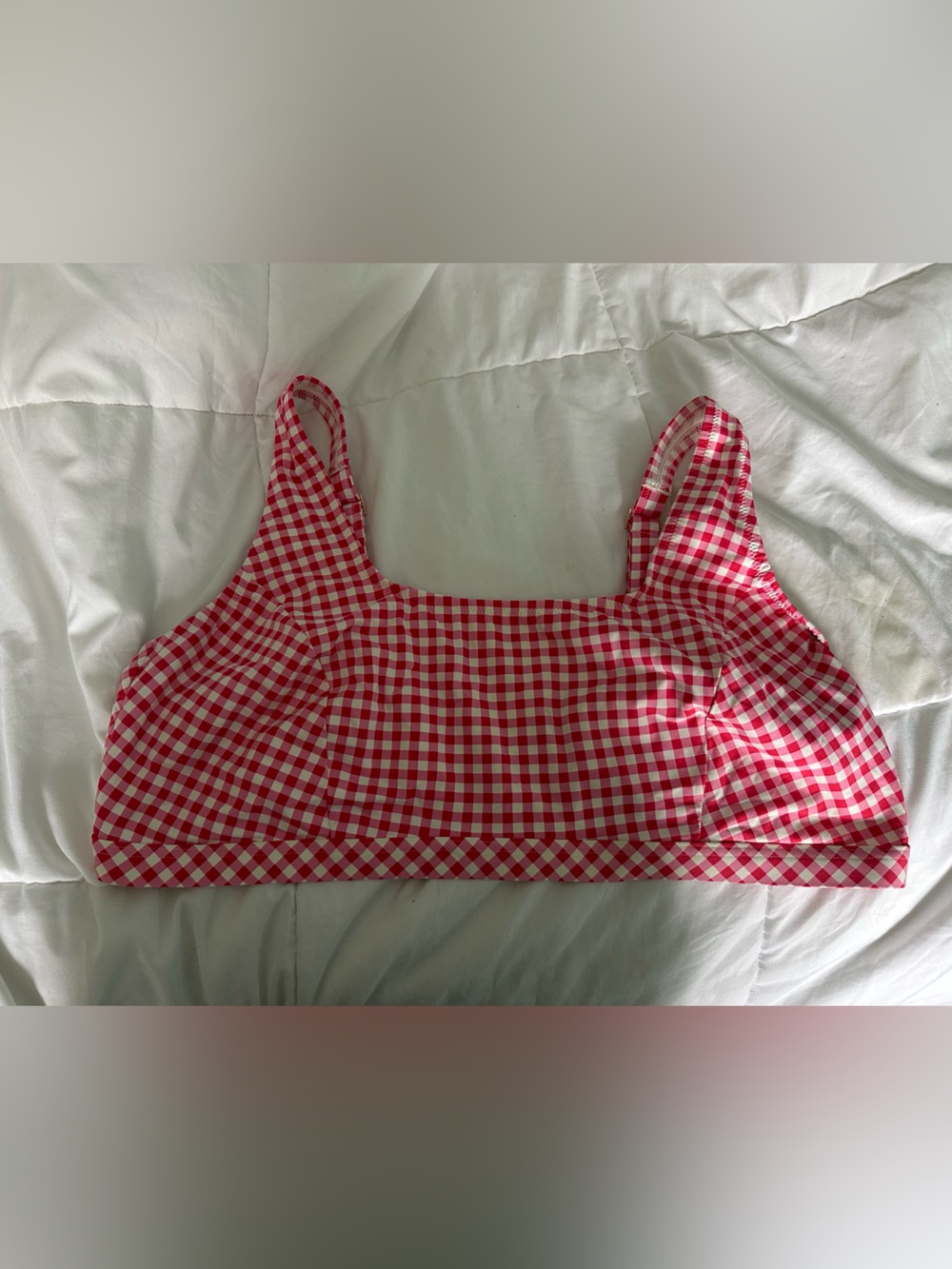 Draper James Lands End Pink Red and White Gingham Bikini Top
